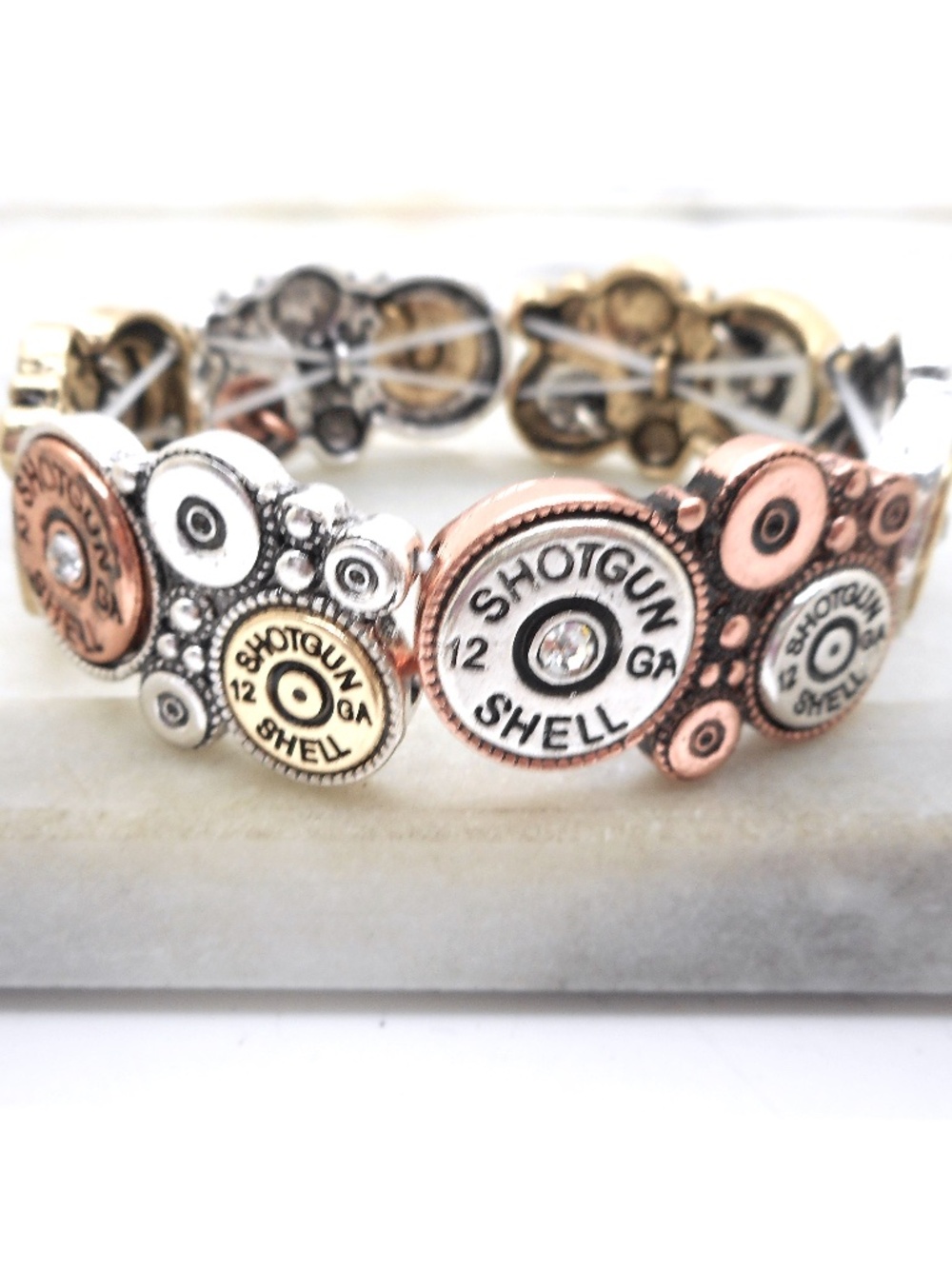 Silver Plated Quality Stretch Metal Shotgun Shell  Bullet Bracelet